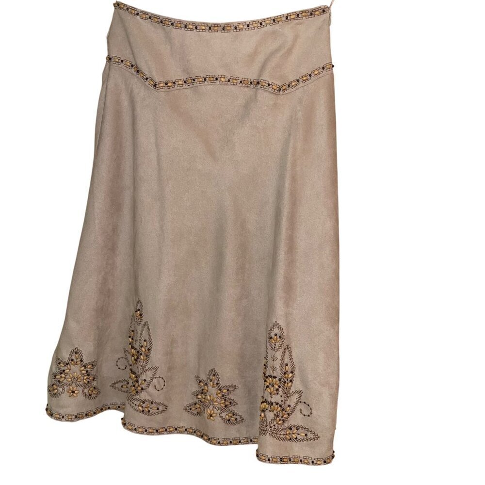 Carole Little Womens Skirt Size 4 Beige Faux Suede Bead Embellished A Line New